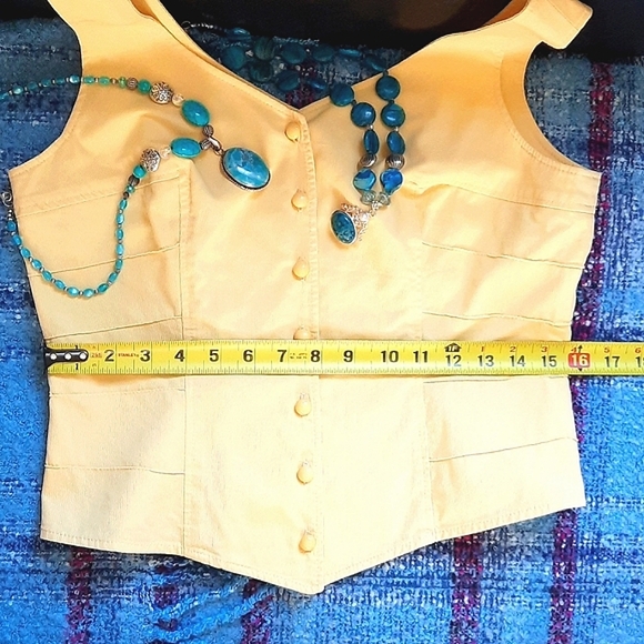 MATTHEW Yellow Vest, Waistcoat, Fitted, Sleeveless Top, Tank, Crop - Picture 8 of 8